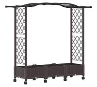 Jardinière surélevée vidaXL avec treillis et roulettes, marron, 169 x 40 x 129 cm, PP