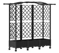 Jardinière surélevée vidaXL avec treillis et toit, noir, 163 x 40 x 129 cm, PP