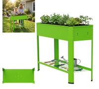 Jardinière surélevée XINZI en tôle d'acier galvanisée avec espace de rangement, trous de drainage, résistante aux intempéries et à la rouille, pour herbes aromatiques et fleurs, couleur verte (sans ro