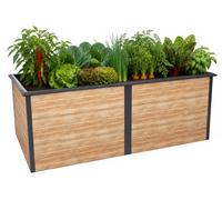 Jardinière surélevée Zelsius en acier galvanisé 200 x 100 x 77 cm, anthracite RAL 7016 aspect bois de chêne, bac à fleurs, potager