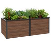 Jardinière surélevée Zelsius en acier galvanisé 200 x 100 x 77 cm, anthracite RAL 7016, aspect bois de noyer, bac à plantes