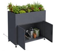 Jardinière surélevée Zelsius en acier galvanisé avec espace de rangement, 100 x 50 x 90 cm, anthracite RAL 7016, bac à plantes