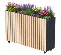 Jardinière surélevée Zelsius en acier galvanisé avec roulettes, 120 x 30 x 80 cm, anthracite RAL 7016, aspect bois de chêne