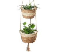 Jardinière suspendue en jonc de mer pour l'intérieur et l'extérieur - 2 tailles de pot de plantes tissé - housse pour pots de fleurs et panier de rangement - bac à plantes pour la décoration intérieur