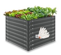 Jardinière - TECTAKE - Plate-bande surélevée SALVIA en acier galvanisé, ergonomique, fond ouvert, 380 L, 80 x 80 x 62 cm - Gris