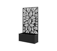 Outsunny Jardinière avec Treillis, Brise-Vue paravent, jardinière extérieure métal sur Pieds ou Murale, Motif de Petites Feuilles, bac à Fleurs rectangulaire Balcon terrasse, 61x23x113cm, Noir