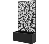 Outsunny Jardinière avec Treillis, Brise-Vue paravent, jardinière extérieure métal sur Pieds ou Murale, Motif de Petites Feuilles, bac à Fleurs rectangulaire Balcon terrasse, 61x23x113cm, Noir