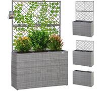 Jardinière treillis résine polyrotin - Gris - 3 pots 25 x 25 x 20 cm - 83 x 30,5 x 146 cm - Pour balcon, terrasse, jardin et intérieur
