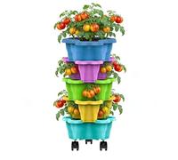 Jardinière verticale à plusieurs niveaux avec drainage, empilable | Tour de fleurs à fraises pour cour, terrasse, balcon, pelouse, maison, appartement et ferme
