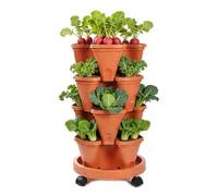 Jardinière verticale | Conteneur vertical empilable à 4 niveaux | Pots de fleurs à drainage automatique avec roues et plateau inférieur - pour plantation de fraises, légumes, fruits, intérieur et