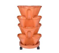 Jardinière verticale - Planteur de jardin empilable, conteneur de à 4 niveaux avec conception de drainage automatique, pots de fleurs de tour avec base de roues roulantes, système de