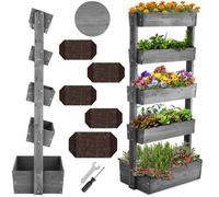 Jardinière verticale - TECTAKE - Potager vertical FLORA en bois de sapin laqué avec toile de paillage, 81 x 52 x 180 cm - Gris