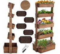 Jardinière verticale - TECTAKE - Potager vertical FLORA en bois de sapin laqué avec toile de paillage, 81 x 52 x 180 cm - Marron