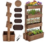 Jardinière verticale - TECTAKE - Potager vertical FLORA en bois de sapin laqué avec toile de paillage, 85 x 45 x 140 cm - Marron