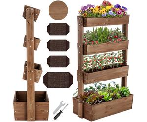 Jardinière verticale - TECTAKE - Potager vertical FLORA en bois de sapin laqué avec toile de paillage, 85 x 45 x 140 cm - Marron