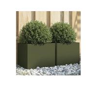 vidaXL Bac à plantes 2 pièces Vert olive 32x30x29 cm Acier