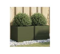 vidaXL Bac à plantes 2 pcs. Vert olive 42x40x39 cm Acier