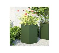 vidaXL Pots de jardin 2 pcs vert olive hexagonal 46x40x45 cm acier