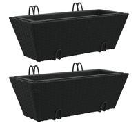 Jardinières avec crochets 2 pcs noir résine tressée
