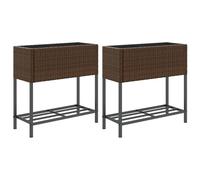 Jardinières avec étagère 2 pcs brun 70x28x70 cm résine tressée