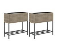 Jardinières avec étagère 2 pcs gris 70x28x70 cm résine tressée