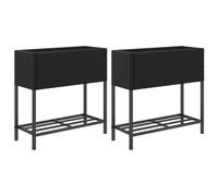 Jardinières avec étagère 2 pcs noir 70x28x70 cm résine tressée