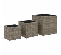 Jardinières d'extérieur 3 pcs gris résine tressée