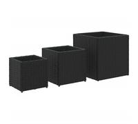 Jardinières d'extérieur 3 pcs noir résine tressée