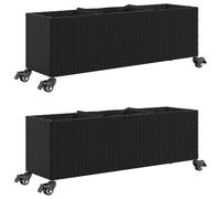 Jardinières et roulettes 2 pcs noir 107x32x38 cm résine tressée