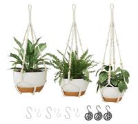 Jardinières macramé pour plantes, avec système d'auto-arrosage, blanches, dimensions : 28/23/20 cm