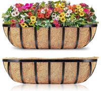 Jardinières murales de 24 pouces en métal pour l'extérieur, lot de 2 avec doublure en fibre de coco - Jardinières coulissantes résistantes à la corrosion pour clôtures et balcons