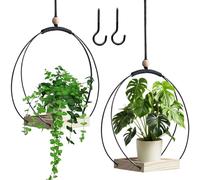 Jardinières suspendues d'intérieur, anneau métallique avec socle en bois, pot de fleurs suspendu, jardinière suspendue pour fleurs, pot de fleurs suspendu d'intérieur, pot de fleurs suspendu, crochets