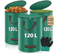 Jardinières vertes 3 x 120 litres, gants de protection inclus, bacs à fleurs avec couvercle et 4 poignées