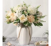 JARELING Pivoines artificielles dans Un Vase, Fausse Hortensia en Soie, Bouquet de pivoines avec Vase de Fausses Fleurs Arrangement décoration de Table à Manger (Blanc)