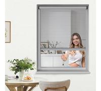 jarolift 4 en 1 Zanzara Moustiquaire Enroulable Pour fenêtres, Cadre En Aluminium, Toile En Fibre De Verre Robuste, 130 x 160 cm (larg x H), Argent