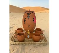 Jarre à Eau marocain Fait Main avec Robinet - Terre Cuite - Fontaine à Eau Traditionnelle avec 3 Tasses et Plateau - Filtration Naturelle - Décoration Orientale (Modéle 3)