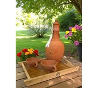 Jarre en Terre Cuite pour Purifier l'Eau, 2L, 30cm | Avec Deux Tasses, Avec Un Plateau en Bois, Purification Naturelle