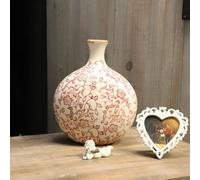Jarre vase en céramique beige et bordeaux 27 x 17.5 x 33 cm
