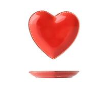 Jarsense Lot de 2 assiettes en céramique multifonction en forme de cœur pour salade, spaghetti, gâteau, collation, maison, camping, fête (rouge)