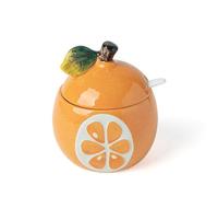 Jarsense Pot à épices en céramique orange en forme de fruits, sucre, poivre, sel, assaisonnement, couvercle, cuillère, cadeau de cuisine pour amis