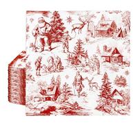 JarThenaAMCS Lot de 100 serviettes de table jetables en papier de Noël avec motif toile de Jouy rouge marron