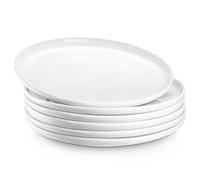 Jassceram Lot de 6 assiettes rondes en porcelaine pour salade, crêpes, lave-vaisselle - Passe au lave-vaisselle, au micro-ondes et au four - Blanc - 21,5 cm, Shallow Plates 8.5