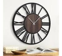 Jassurance Grande horloge murale en bois (bois foncé, romain-50 cm)