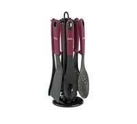 Jata HACC4600 - Set de 6 ustensiles de cuisine en nylon, casserole, louche, écumoire, cuillère à spaghetti, spatule et pelle, supporte des températures maximales de 210°
