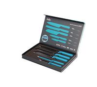 Jata HOGAR HACC4503 Couteaux de cuisine 5 pièces avec boîte magnétique pour ranger Couteaux en acier Manche en polypropylène Facile à nettoyer Revêtement antiadhésif
