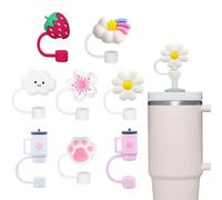 jatimdotin 8 Pièces Couvercles de Paille Pour Tasse Stanley, 10 mm Différents Styles Pailles Couvre Antipoussière, Embouts de Paille Réutilisables Pour Accessoires Stanley Cup