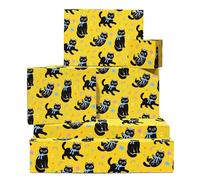 Jaune Chats Papier Cadeau - 6 Feuilles Of Mignon Noir Chat Amusant Anniversaire Wraps Pour Animal De Compagnies, Kids, Filles, Garçons, Pets Noël, Fête, Action De Grâce, Xmas Recyclable