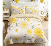 Jaune Citron Aquarelle Minimaliste Parure de Lit Réversible Respirante Extra Doux Set de Housse Couette, Dessin Animé Floral Champêtre Fleur Éclatant Motif pour Enfants d’ado et adultes, 140 x 190 cm