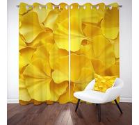 Jaune Ginkgo Biloba Rideau 118x138 cm, Thermique Isolant Anti Froid, Rideau | Feuilles Mortes Automne, Lot de 2 Rideaux Occultant Opaque à Oeillets pour Chambre Salon Chambre Enfant