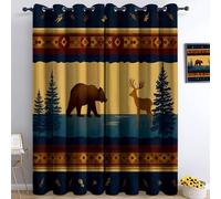 Jaune Rideau Occultant Salon 117 x 229 cmArbres Et Animaux À Thème Rural Impression Rideaux Thermique Isolant Anti Froid Polyester Lot De 2 Rideaux De Fenêtre pour Chambre d'enfant Cuisine Décoration